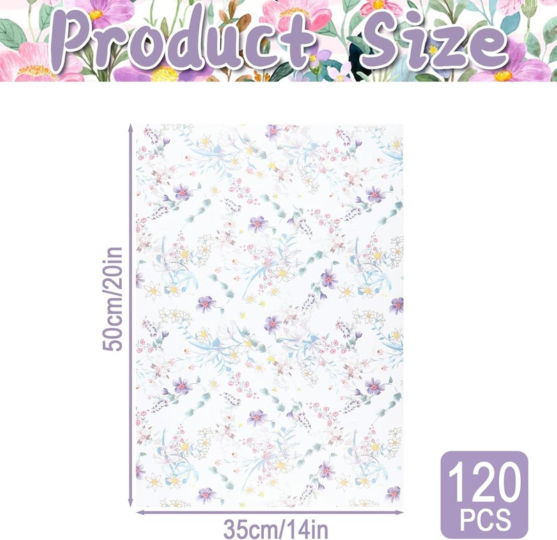 Ethanberg 120 Sheets Gift Wrapping Tissue Paper Bulk, Watercolor Wildflower Tissue Paper for Gift Bags, Vintage Floral Decorative Art Papers for DIY Crafts Wedding Birthday Holiday Party Decor, 20x14 Inches - Image 2